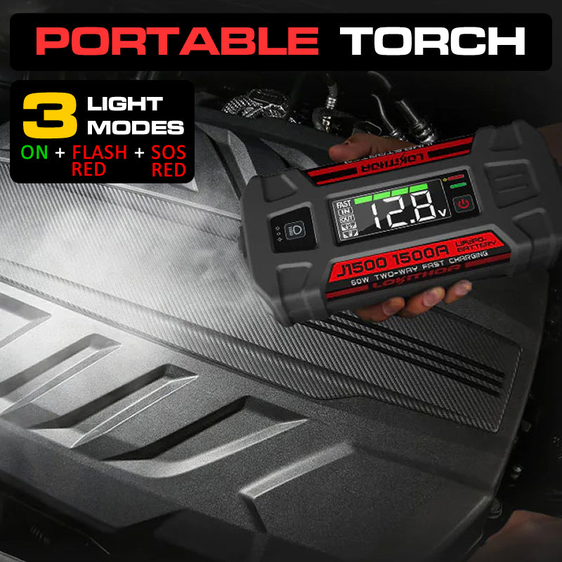 LOKITHOR Marvel 3-in-1 Multifunction Rescue Jump Starter Pack 1500A @ 12v + LED Torch + USB Power Bank - LiFePO4 Tech - J1500