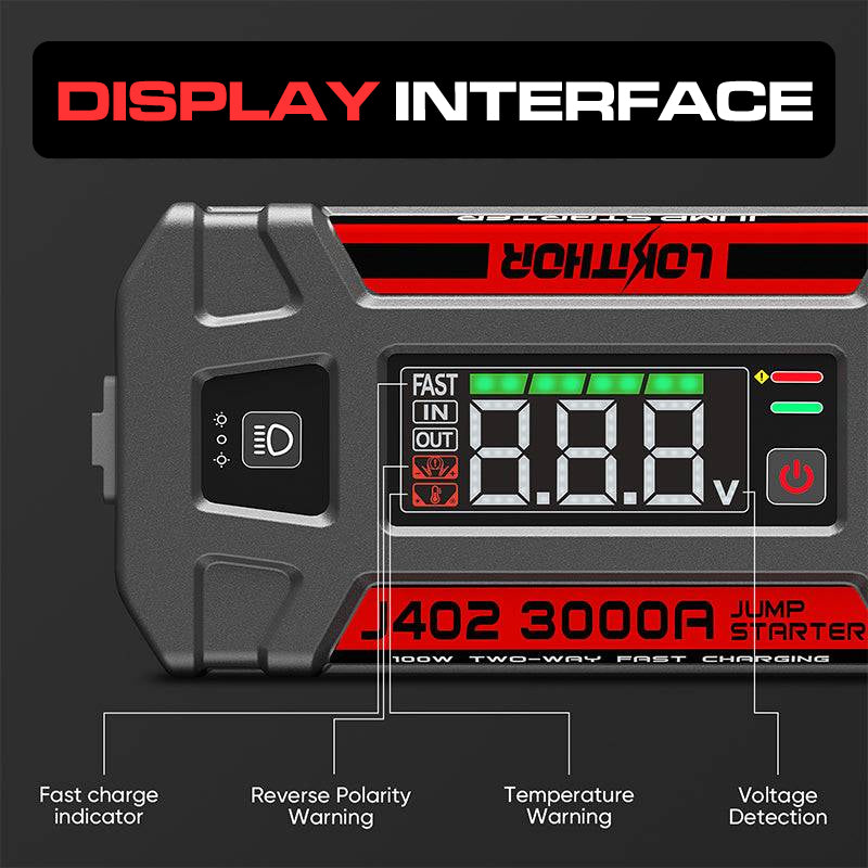 LOKITHOR Rescue 3-in-1 Multifunction Rescue Jump Starter Pack 3000A @ 12v + LED Torch + USB Power Bank - J402
